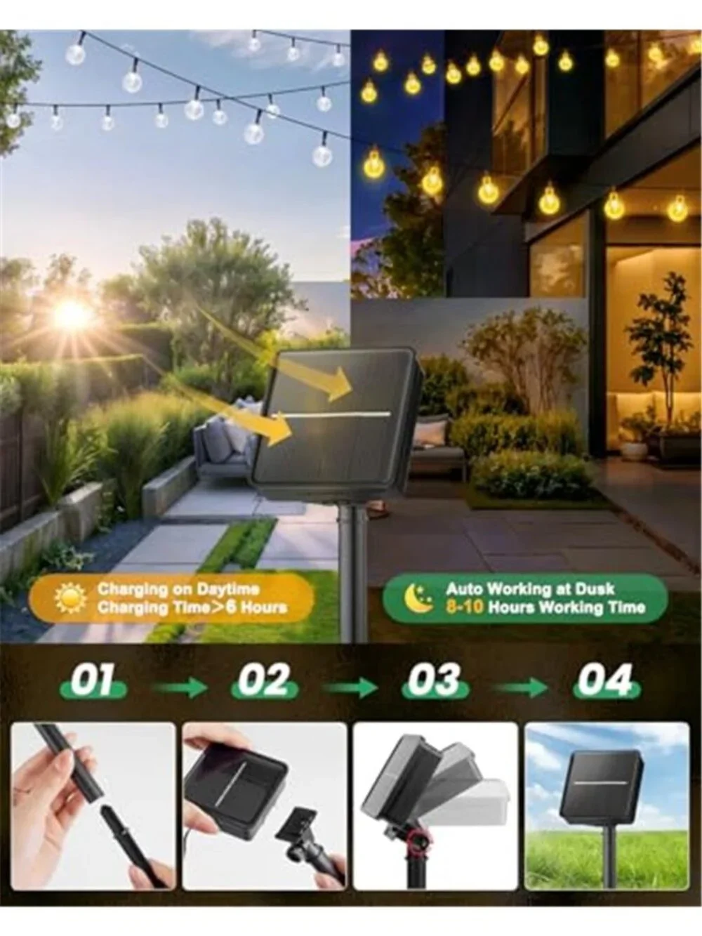 Solar String Lights Outdoor 60 LED 36FT with 8 Lighting Modes, Waterproof Solar